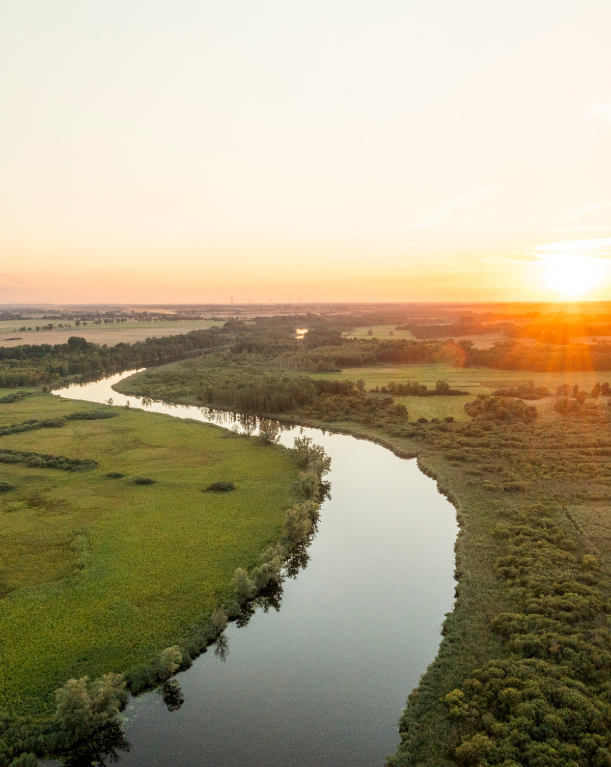 Peene-floden i Mecklenburg-Vorpommern med drone