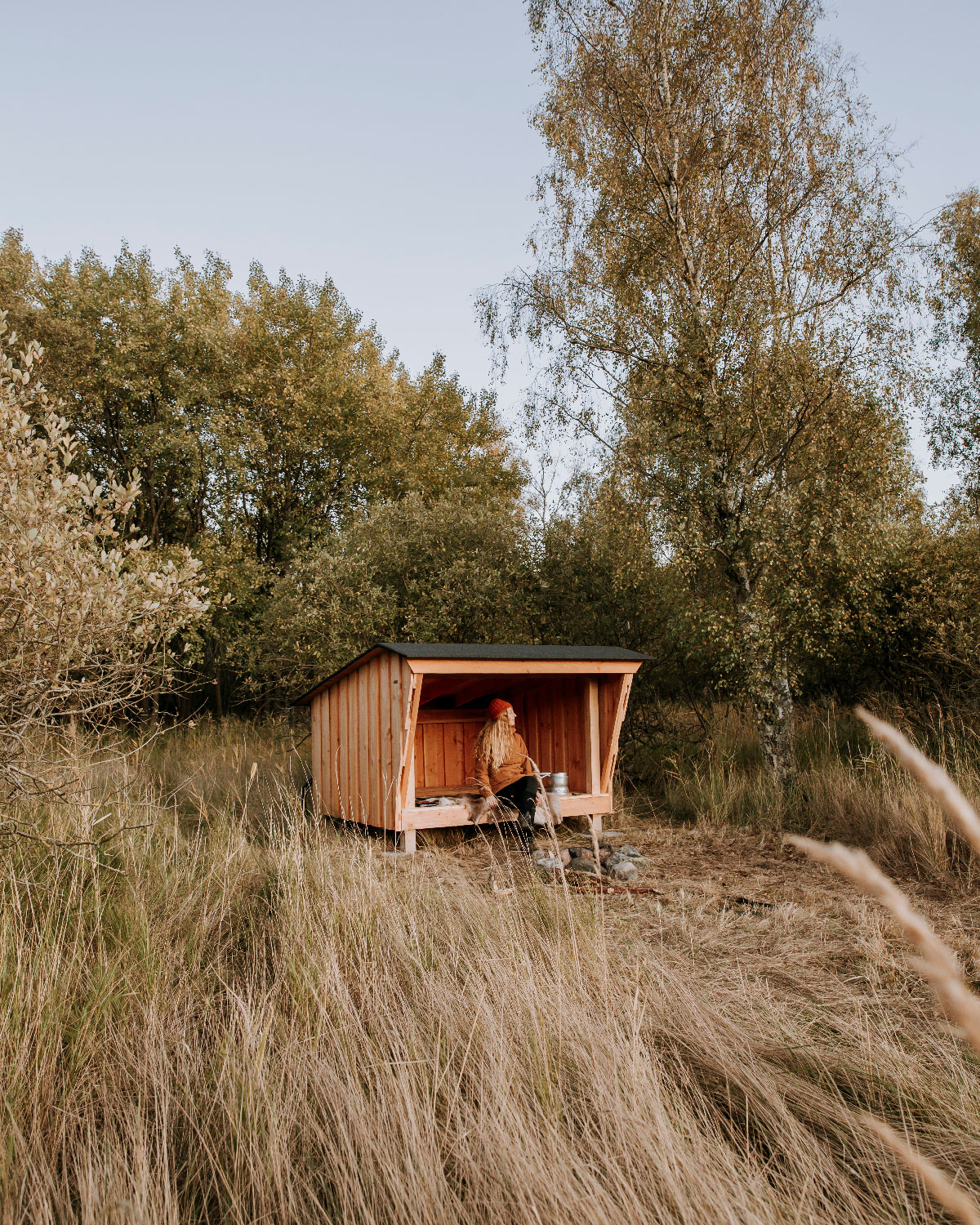 Små shelters i Pinseskoven i Naturpark Amager