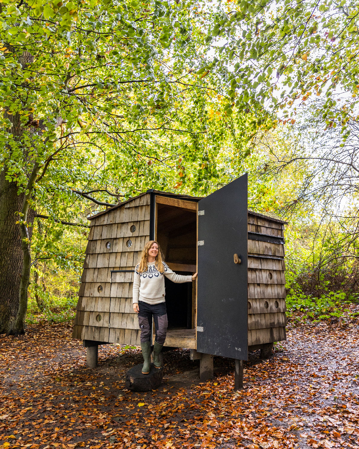 Arkitekttegnet shelter i Kasmose skov, Naturpark Lillebælt